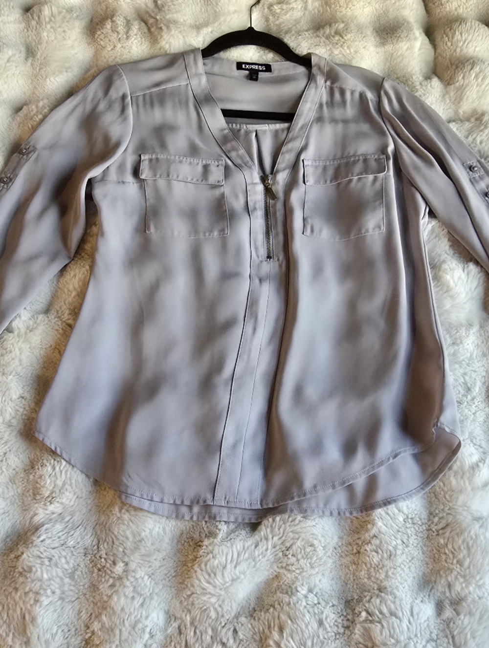 Express Light Gray Zip Blouse